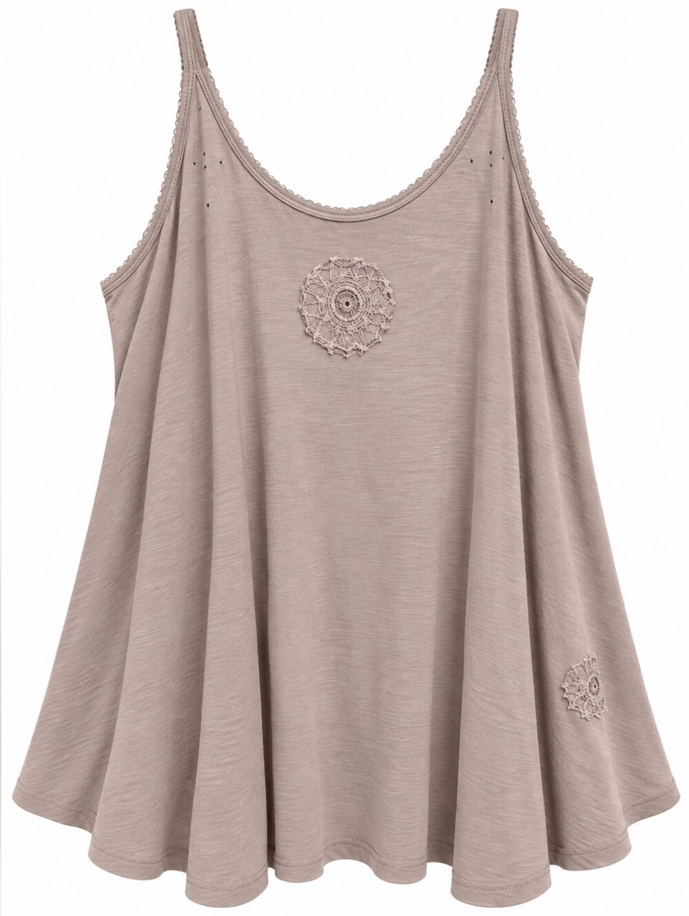 #1927 Paper Lace Bohemian Soul Crochet Medallion Swing Tank - Mocha